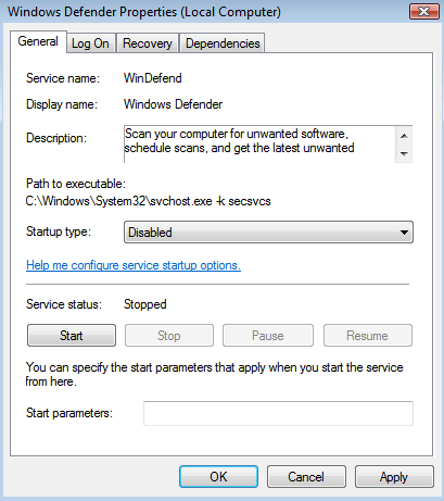 Vista Disable Windows Defender