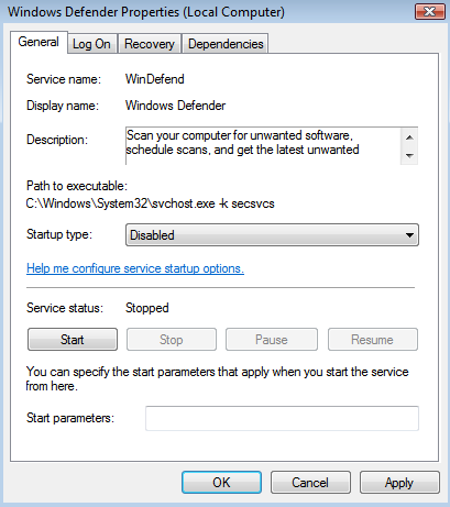 Disable Windows Defender